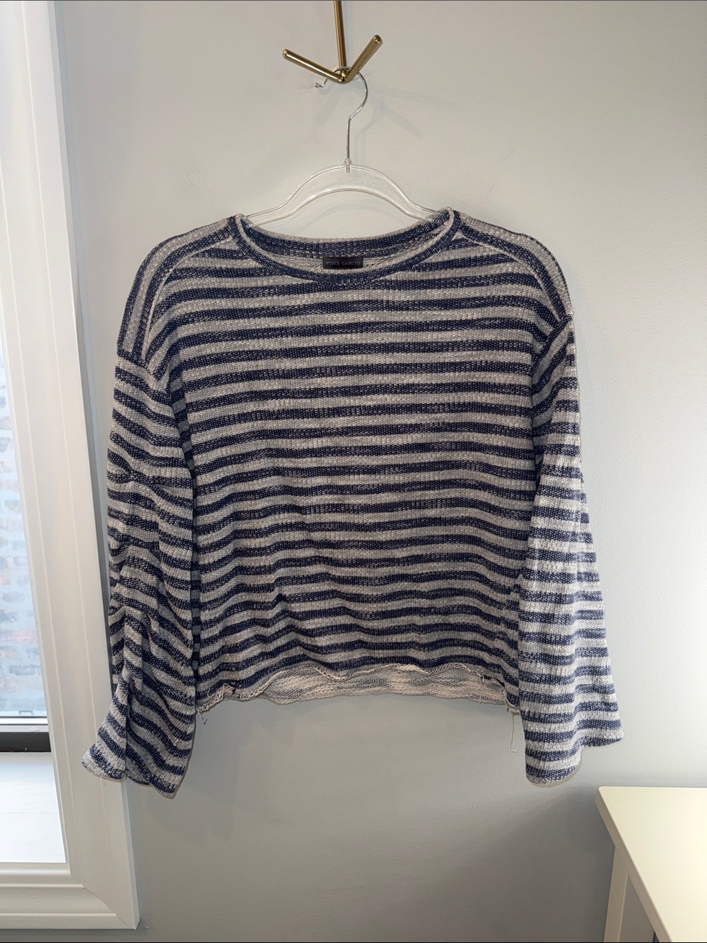 Vince Camuto Navy & White Striped Crewneck Sweater